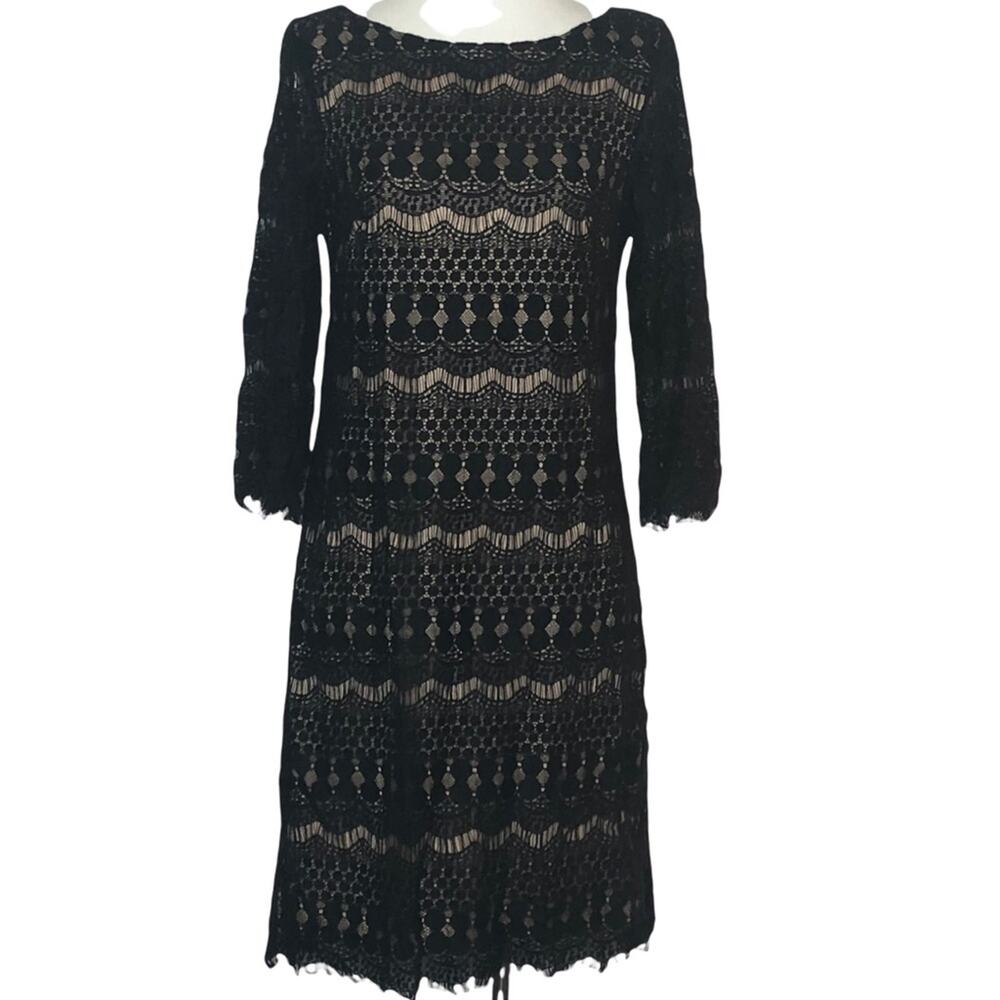 Eliza J Black Lace Dress Size 6 Beige Lining